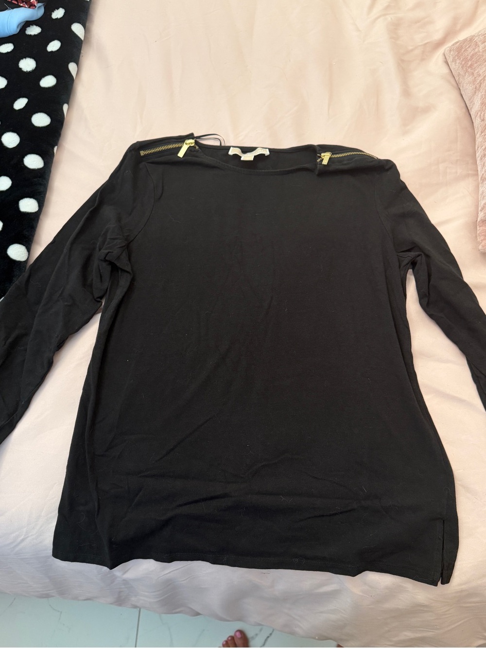 MICHAEL Michael Kors Black Long-Sleeve Top with Gold Shoulder Zippers